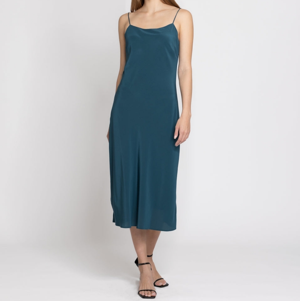 NWT Grana 100% Silk Straight Neck Slip Dress - Emerald S